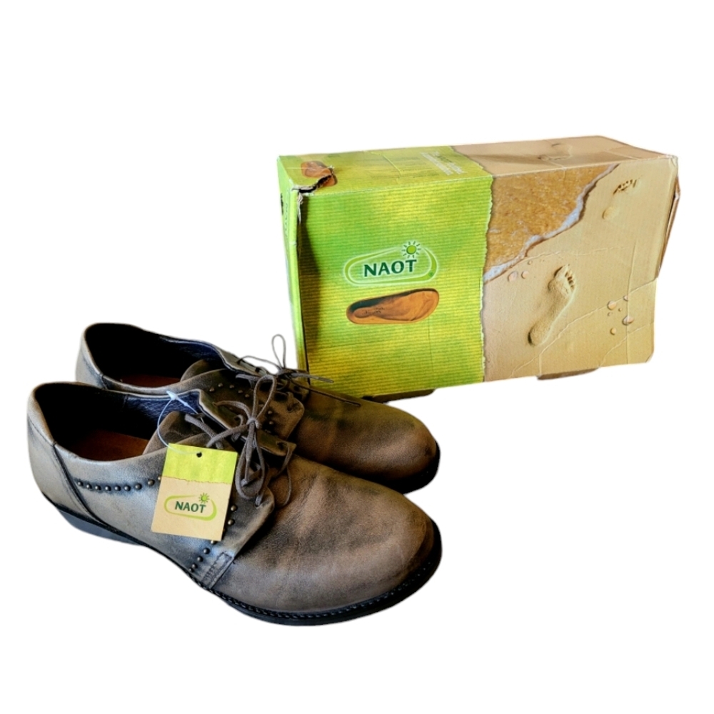 Naot Women's Menswear Gray Lace Up Oxfords Grey Leather New in Box Size 40